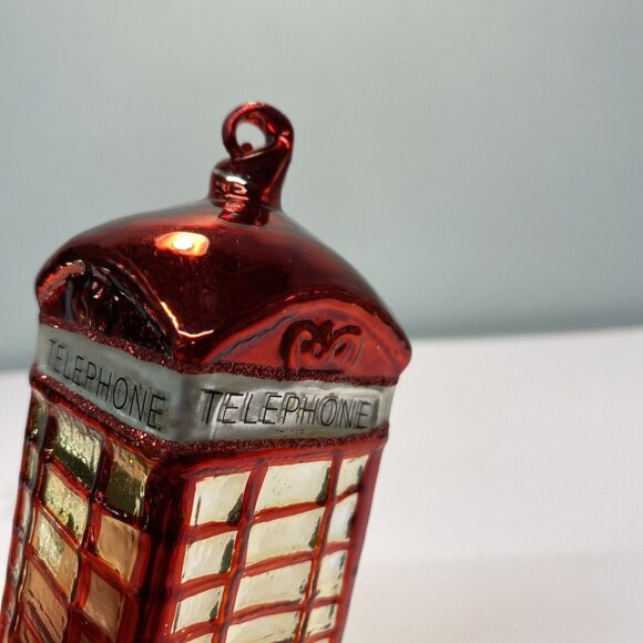 Pottery Barn Red Telephone Booth Glass Christmas Ornament 5”H x 2”W British Gold - Picture 6 of 10